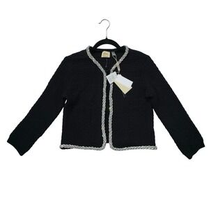 NWT Elie Tahari Women's Wool Blend Cardigan Sweater Black Silver Rhinestones S/P